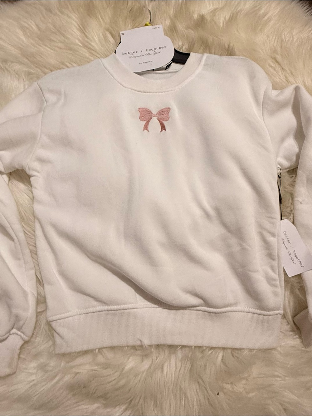 Better Together White Crewneck Sweatshirt with Pink Bow